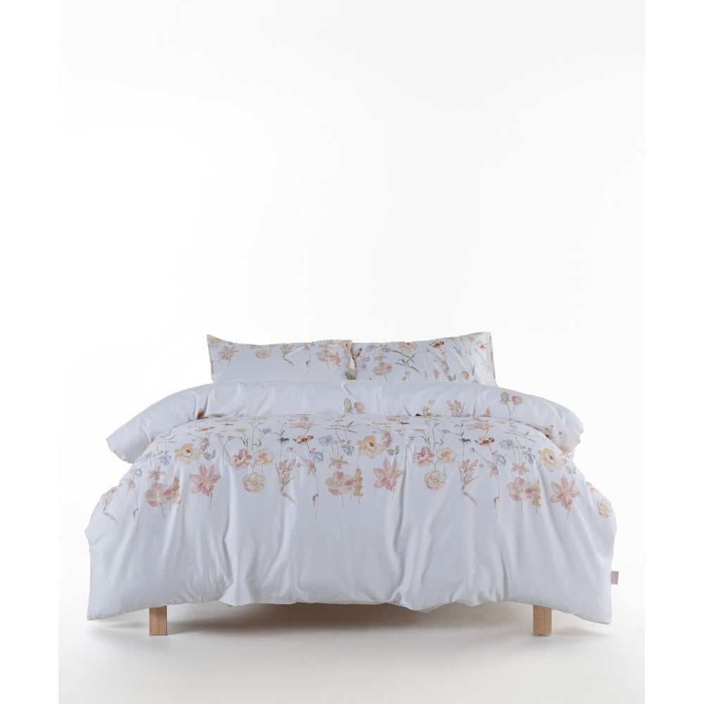 Biała pościel dwuosobowa z satyny bawełnianej 240x220 cm Ivory Garden Floral – Mila Home Luxury