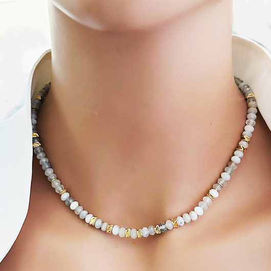 Naszyjnik AKWAMARYN, choker z kamieni naturalnych