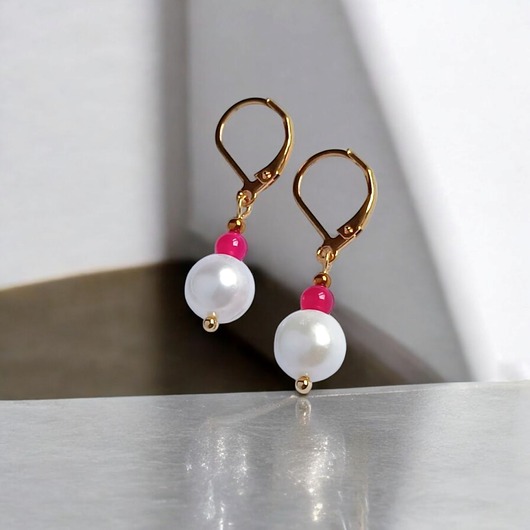 Kolczyki FUCHSIA & PEARL collection: perła i agat : krótkie