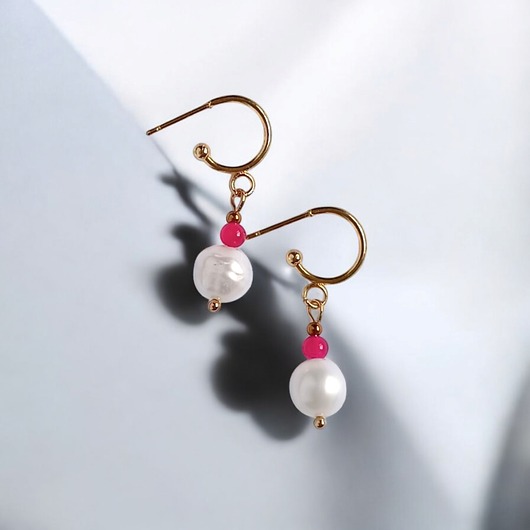 Kolczyki FUCHSIA & PEARL collection: perła i agat : sztyfty-kółka
