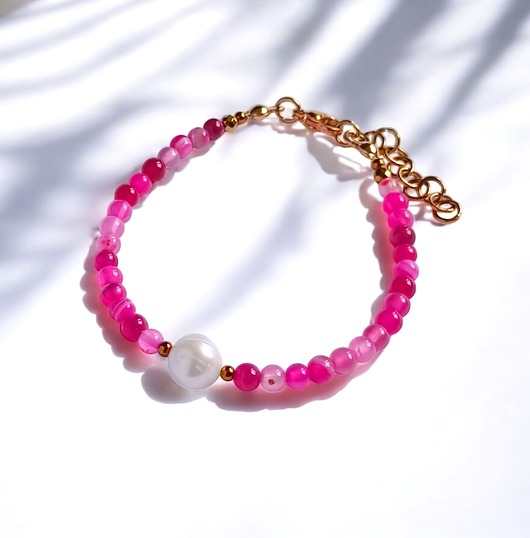 Bransoletka : fuchsia & pearl collection : agat i perła
