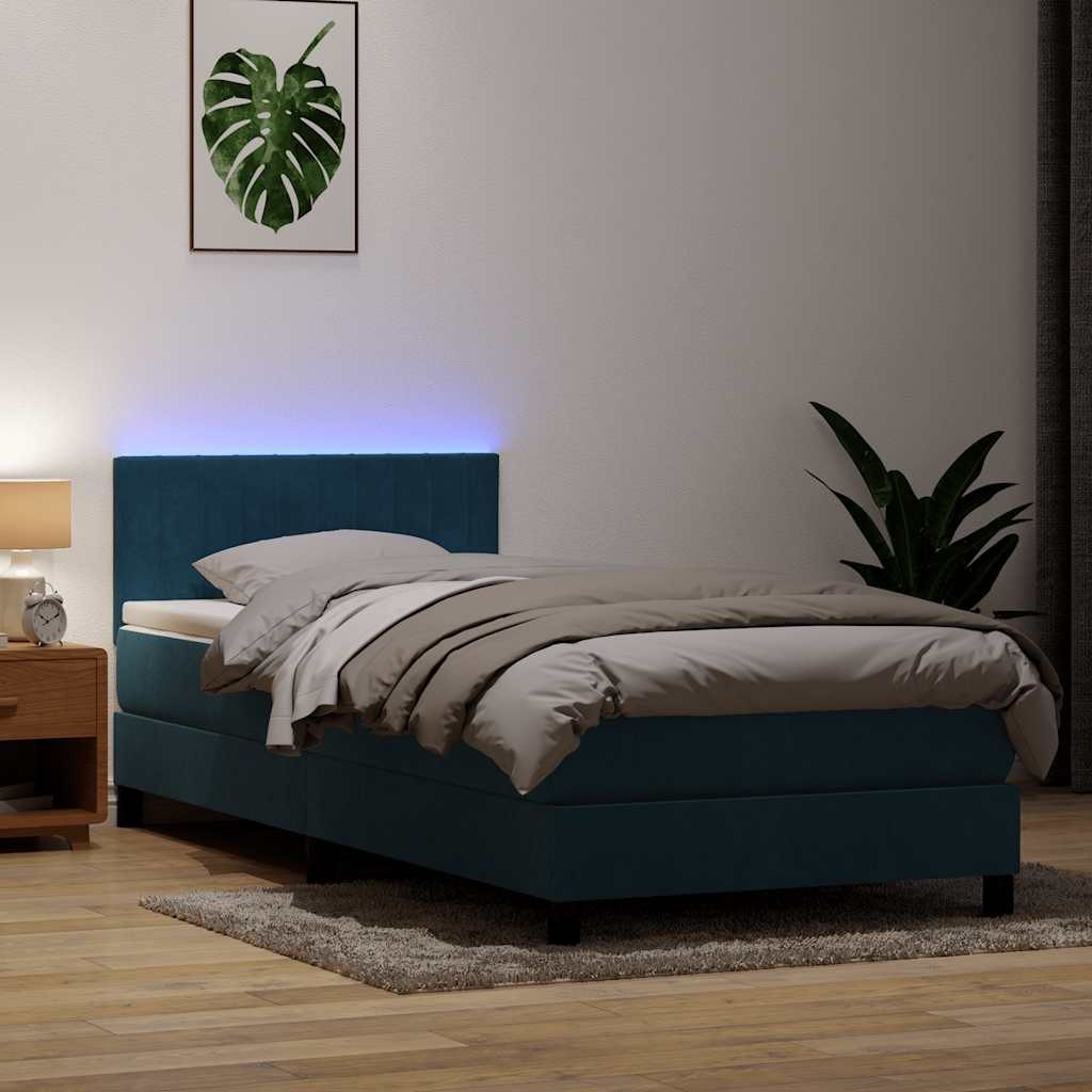 VidaXL Łóżko kontynentalne z materacem i LED, niebieskie, aksamit, 80x210 cm