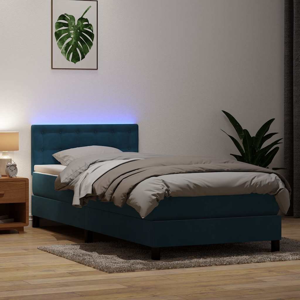VidaXL Łóżko kontynentalne z materacem i LED, niebieskie, aksamit, 80x210 cm