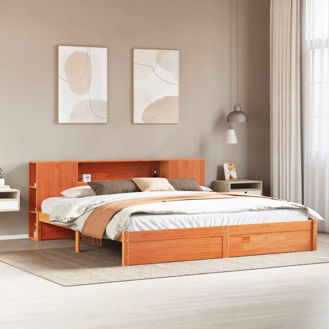 VidaXL Regał Ramy Łóżka Woskowy Brąz 200 x 200 cm Lite drewno sosnowe