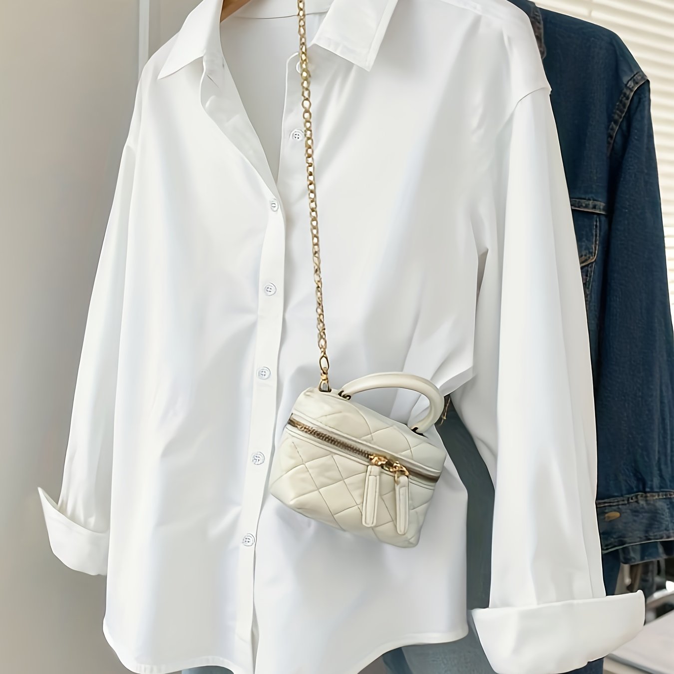 TEMU Elegancka francuska koszula damska z długim rękawem Jednolity , kołnierzyk polo, detale z guzikami, na każdą porę roku