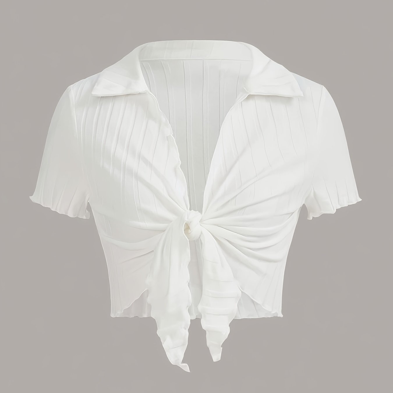 TEMU Damska modna bluzka z peplumem do wiązania w sako Jednolity , krótki rękaw, kołnierzyk polo, podkręcony dół, obcisły krój, na co dzień i na