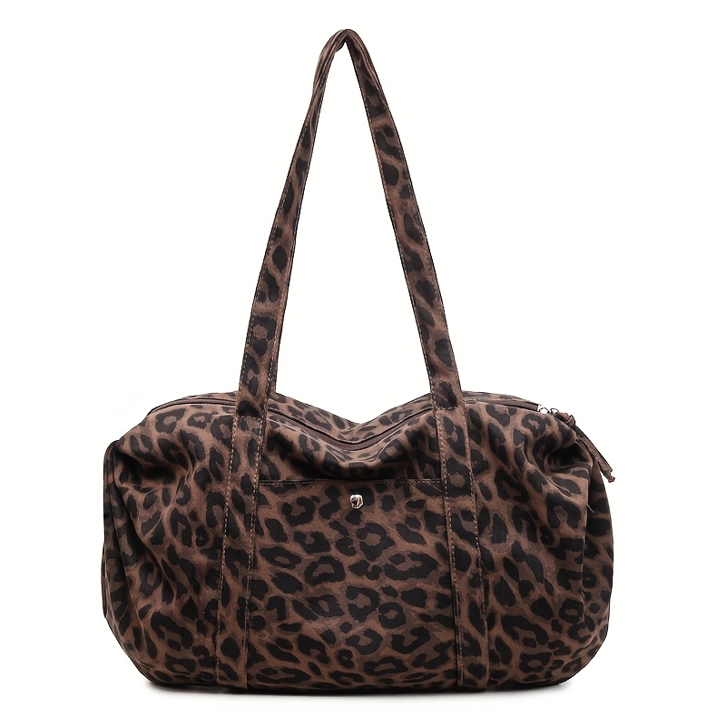 TEMU Modna i uniwersalna casualowa minimalistyczna torba na ramię z dużą pojemnością w leopard print, wykonana z pogrubionej tkaniny Oxford z