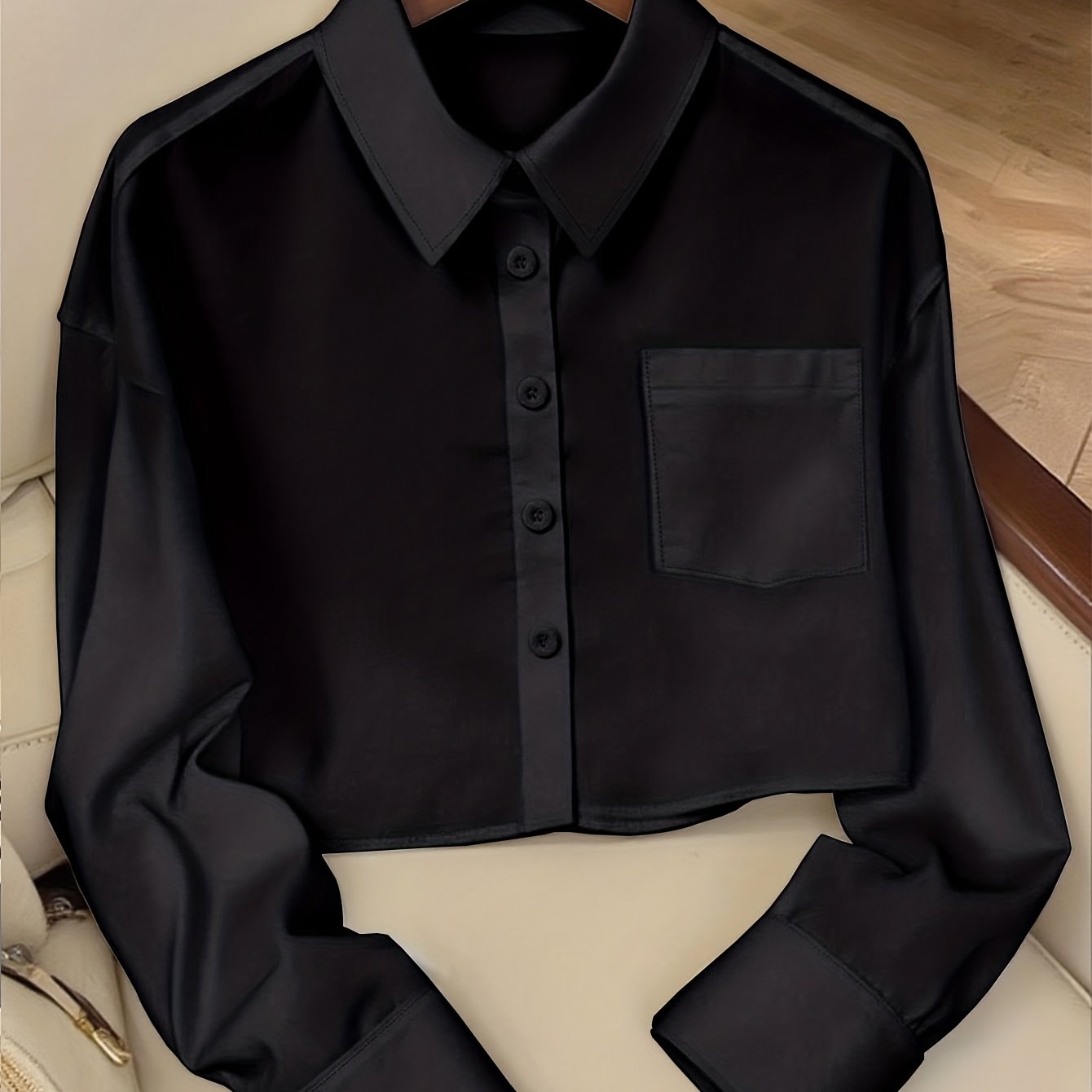 TEMU Damska koszula o swobodnym kroju Retro kołnierzyk, długi rękaw, jeden kieszeń, dopasowana, uniwersalna do noszenia na co dzień i do biura