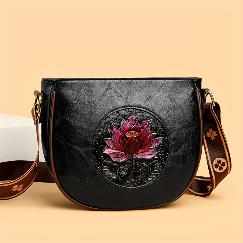 TEMU Damska Vintage Torba na Ramię z Chińskim Wzorem - Luźna / Tkanina z Regulowanym Paskiem, Zamknięcie na Zamek - Elegancka na Co Dzień, Biuro,