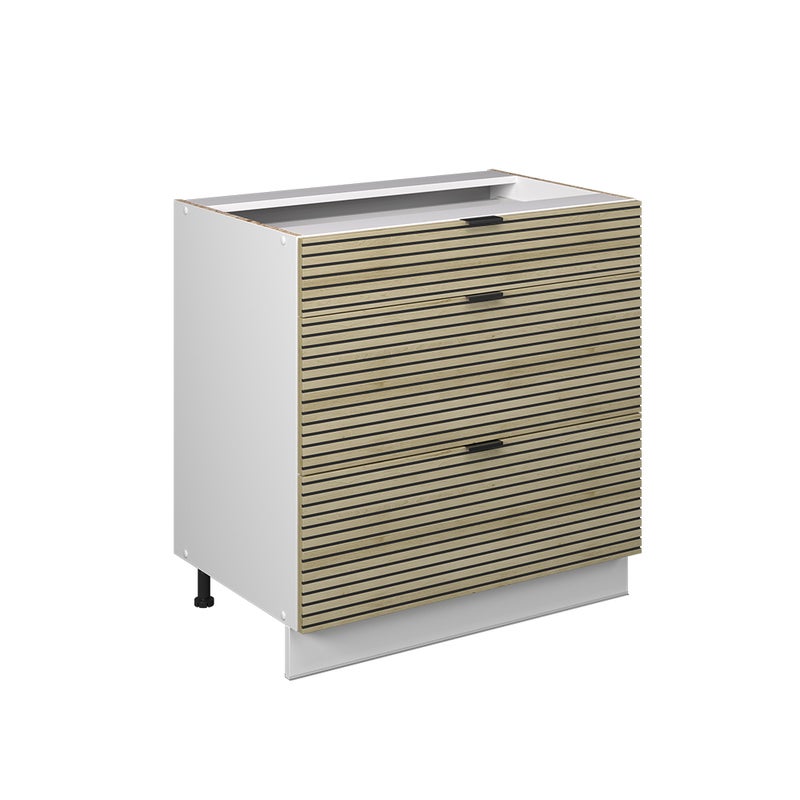 Vicco Szafka dolna do kuchni Fame-Line, Panel dębowy, 80 cm z 3 szufladami, bez blatu roboczego