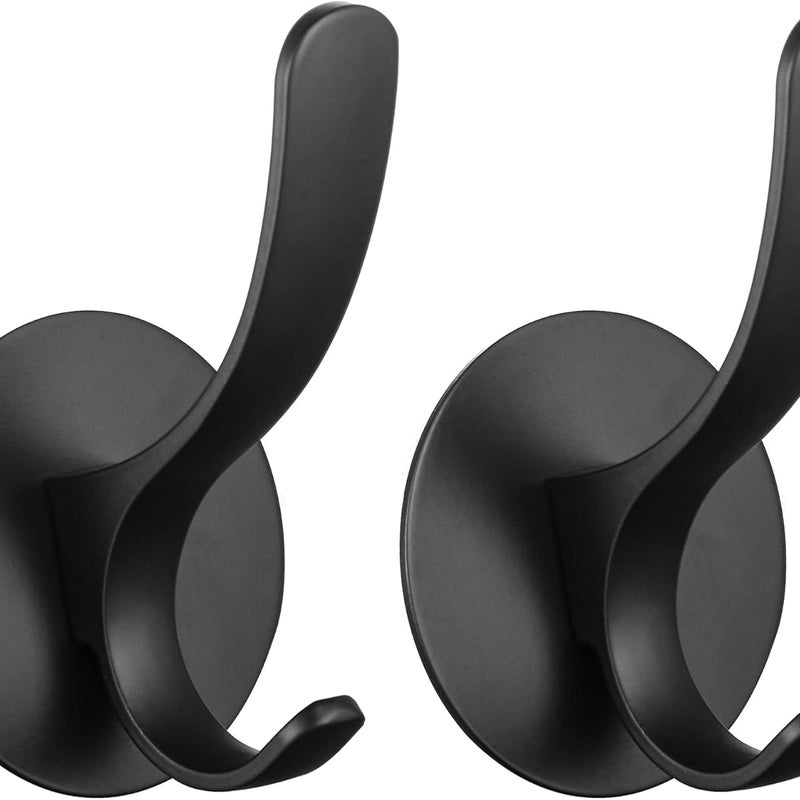 Wieszak ścienny na ręczniki ze stali nierdzewnej z haczykami, nie uszkadza ścian, czarny, zestaw 2 szt.