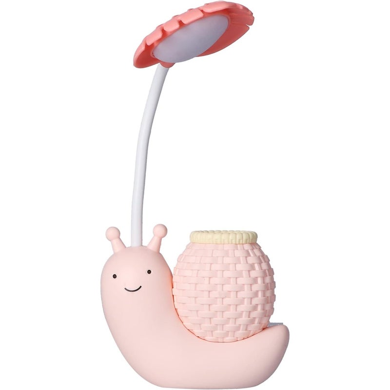 Lampka biurkowa LED z uchwytem na długopis, kształt ślimaka, wielofunkcyjna, ładowana przez USB, z gęsią szyjką, idealna dla uczniów i dzieci