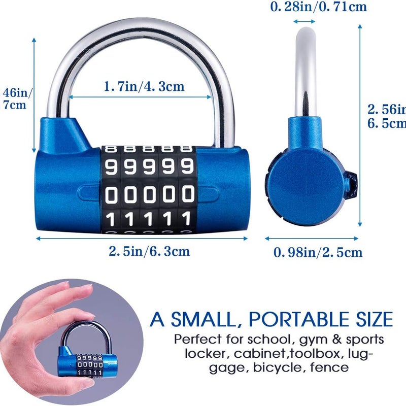 Zestaw 2 kłódek szyfrowych 5-cyfrowych, kłódek do ćwiczeń, resetowalna kombinacja, do szkoły, sportu, szafek, walizek, pudełek