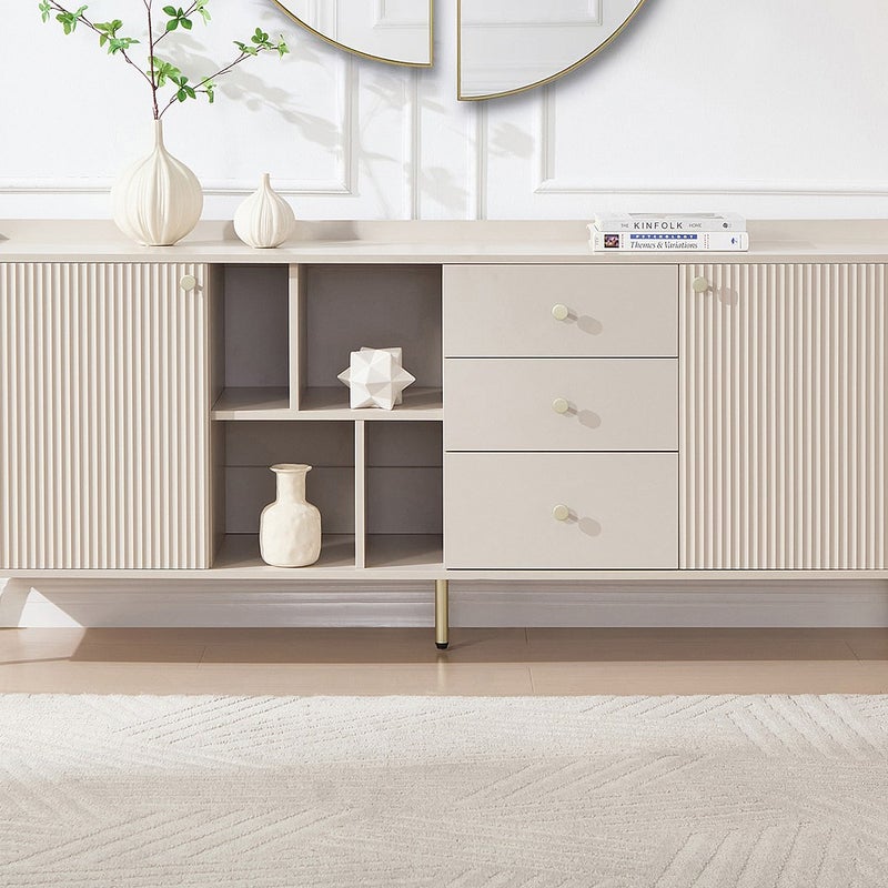 Kredens 2-drzwiowy z 3 szufladami i 4 niszami - Beżowy i złoty - LUNAOR