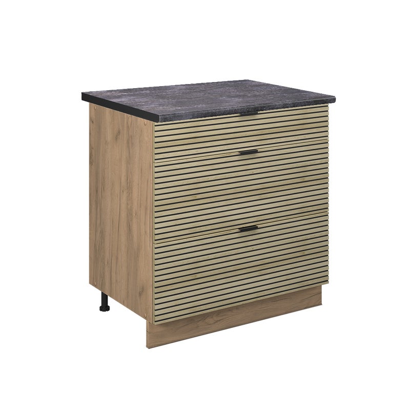 Vicco Szafka dolna do kuchni Fame-Line, Panel dębowy, 80 cm z 3 szufladami, BP Antracyt