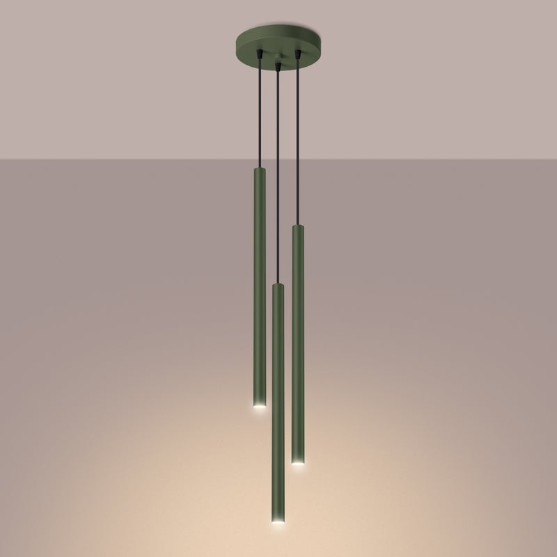 Lampa wisząca BRILL 3P zielona oliwka LED 3000K - 19.5x19.5x104cm Sollux