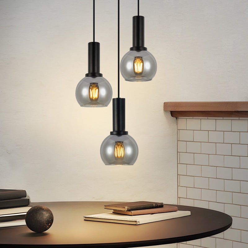 ZMH Wisząca lampa do jadalni, żyrandol, 3 płomienie, E27, wisząca lampa, żyrandol ze szkła retro, sypialnia, bar