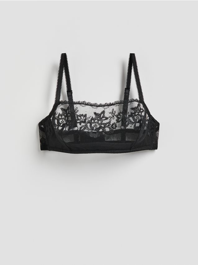 Reserved - Miękki biustonosz z haftem - czarny