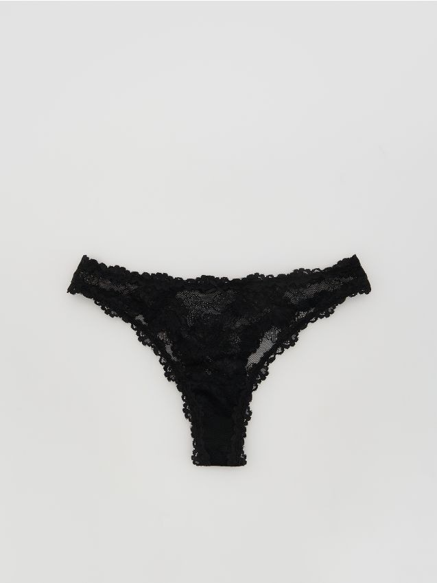 Reserved - Koronkowe majtki typu stringi - czarny
