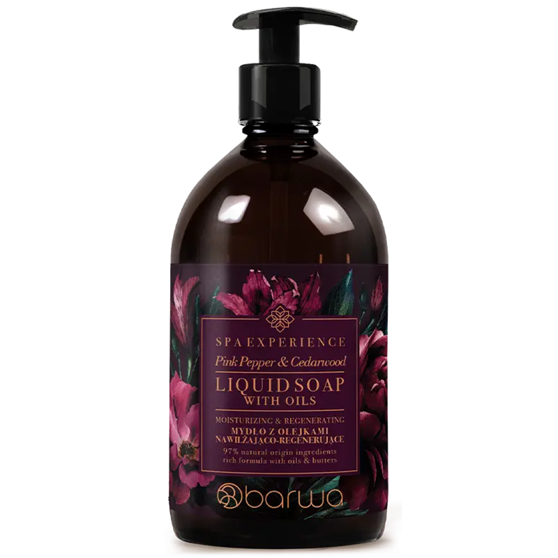 Barwa SPA Experience, mydło z olejkami, nawilżająco-regenerujące, różowy pieprz i drzewo cedrowe, 380 ml