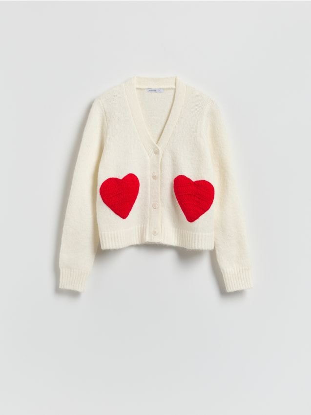 Reserved - Kardigan z haftem - kremowy