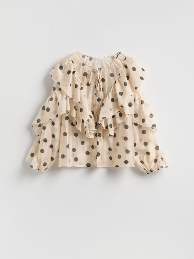 Reserved - Bluzka w groszki - złamana biel