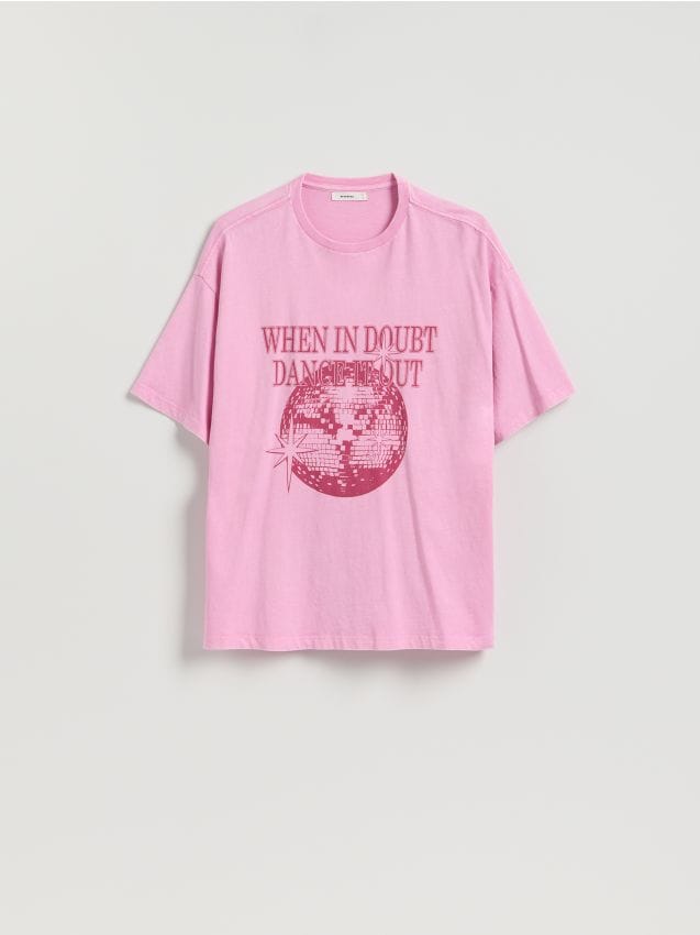 Reserved - T-shirt z nadrukiem - różowy