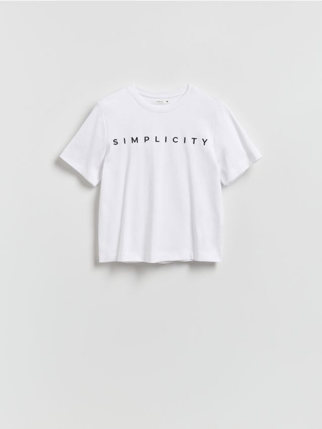 Reserved - T-shirt z haftowanym napisem - biały