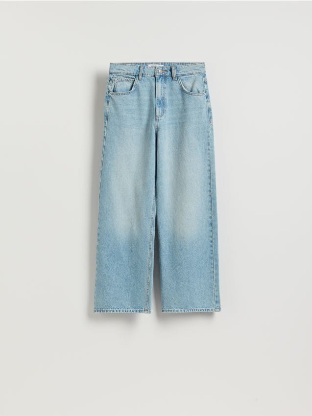 Reserved - Jeansy wide leg z krótszą nogawką - niebieski