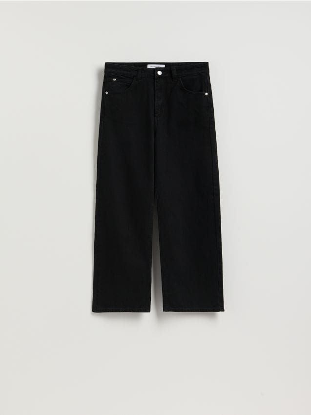 Reserved - Jeansy wide leg z krótszą nogawką - czarny