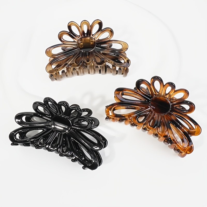 TEMU 3 szt. Vintage Boho Czarne/Brązowe Ażurowe Spinki do Włosów z Słonecznikiem dla Dziewczyn 8 cm / 3,15 cala Ażurowe Kwiatowe Klipsy do Włosów z