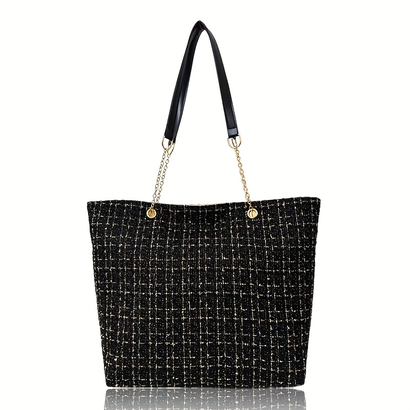 TEMU Elegancka Torba Tote w Kratę w Stylu Vintage Duża Pojemność, Modny Złoty Łańcuszek, Idealna na Codzienne Dojazdy i Niezobowiązujące Zakupy,