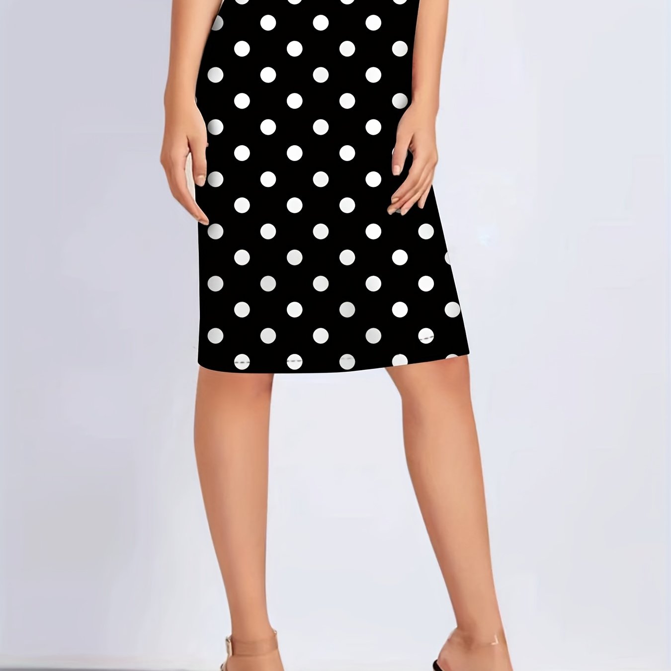 TEMU Stylowa i wszechstronna sukienka damska w kropki. Ta czarna spódnica z białymi kropek prezentuje minimalistyczny design. Wyraża klasyczne kropki