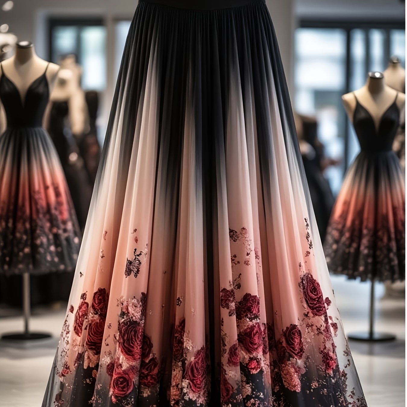 TEMU Elegancka spódnica A-line z długim plisowaniem i gradientowym nadrukiem Zwiewny, warstwowy tiulowy dołek, odpowiednia na każdą porę roku,