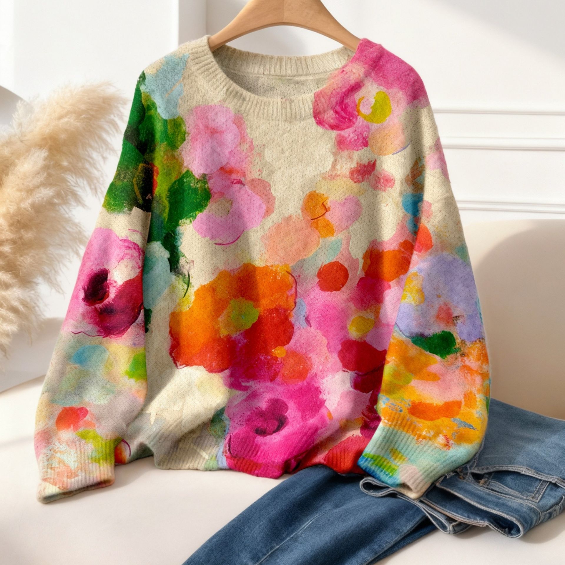 TEMU Stylowy sweter damska z motywem tie-dye w kwiaty, idealny do swobodnego, a jednocześnie eleganckiego stylizacji.