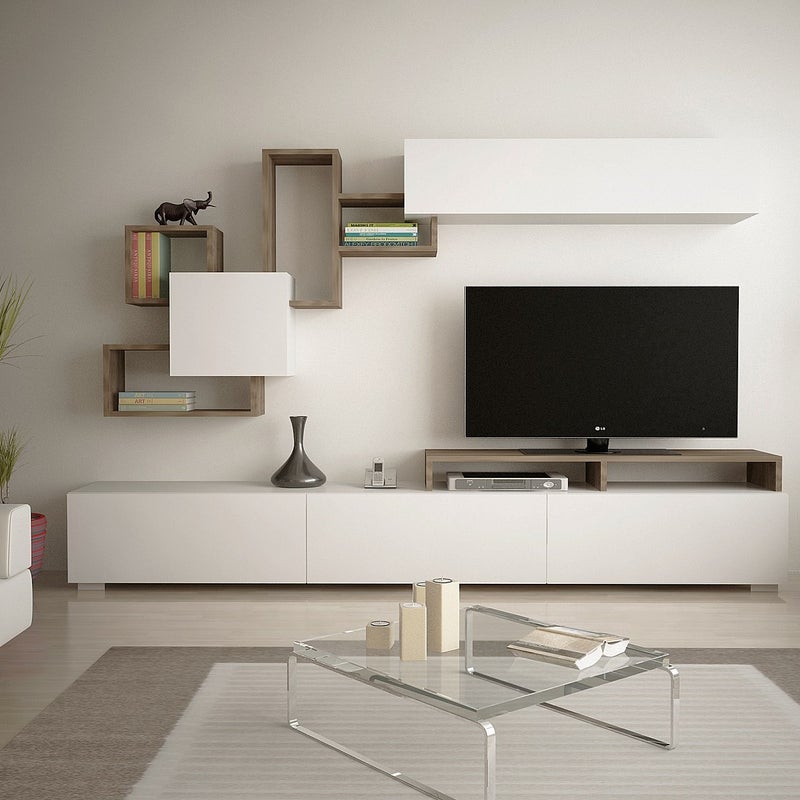 Ścianka RTV z miejscem do przechowywania – kolor naturalny i biały - TALOLI