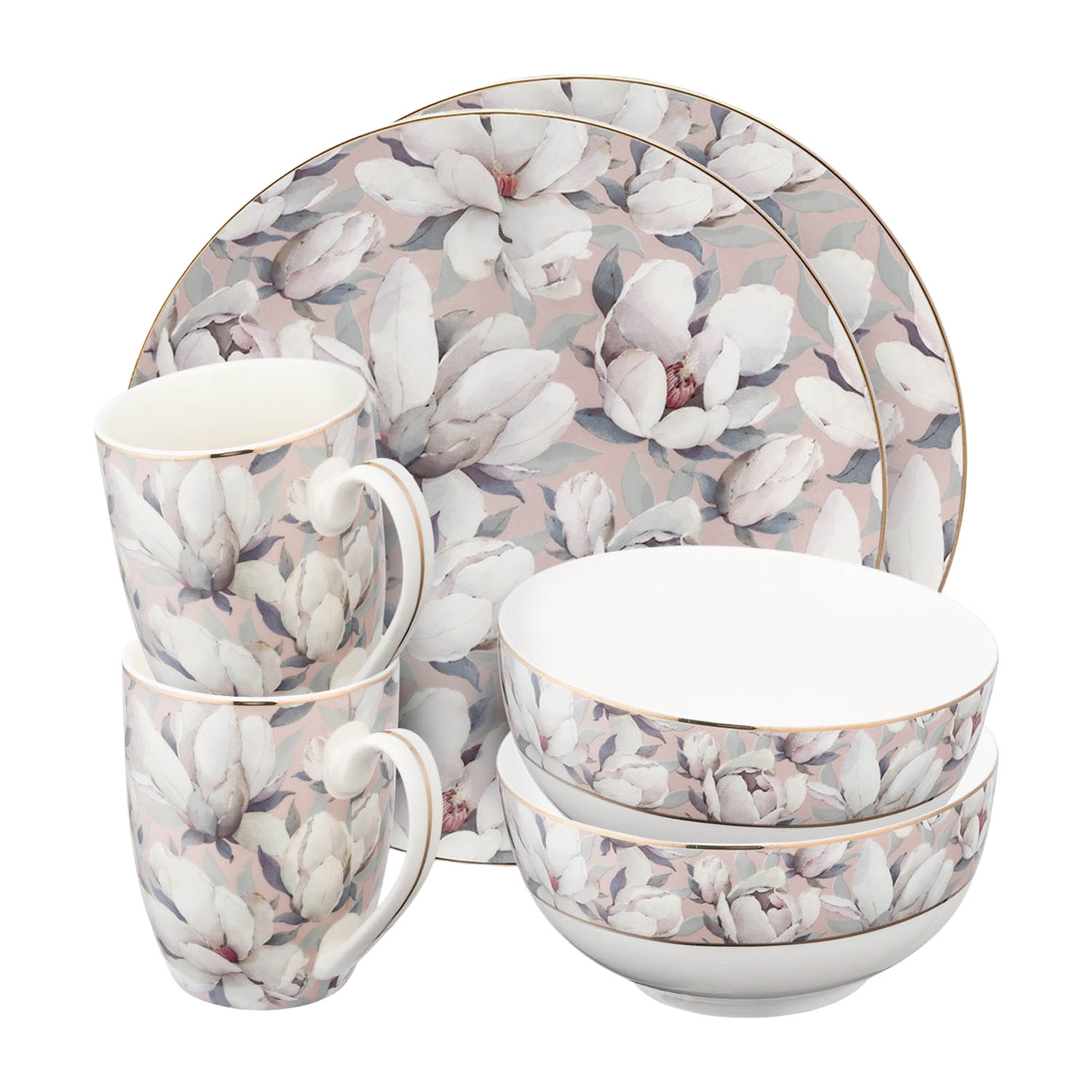 Zestaw śniadaniowy dla 2 osób Altom Design, 6 elementów, magnolia róż