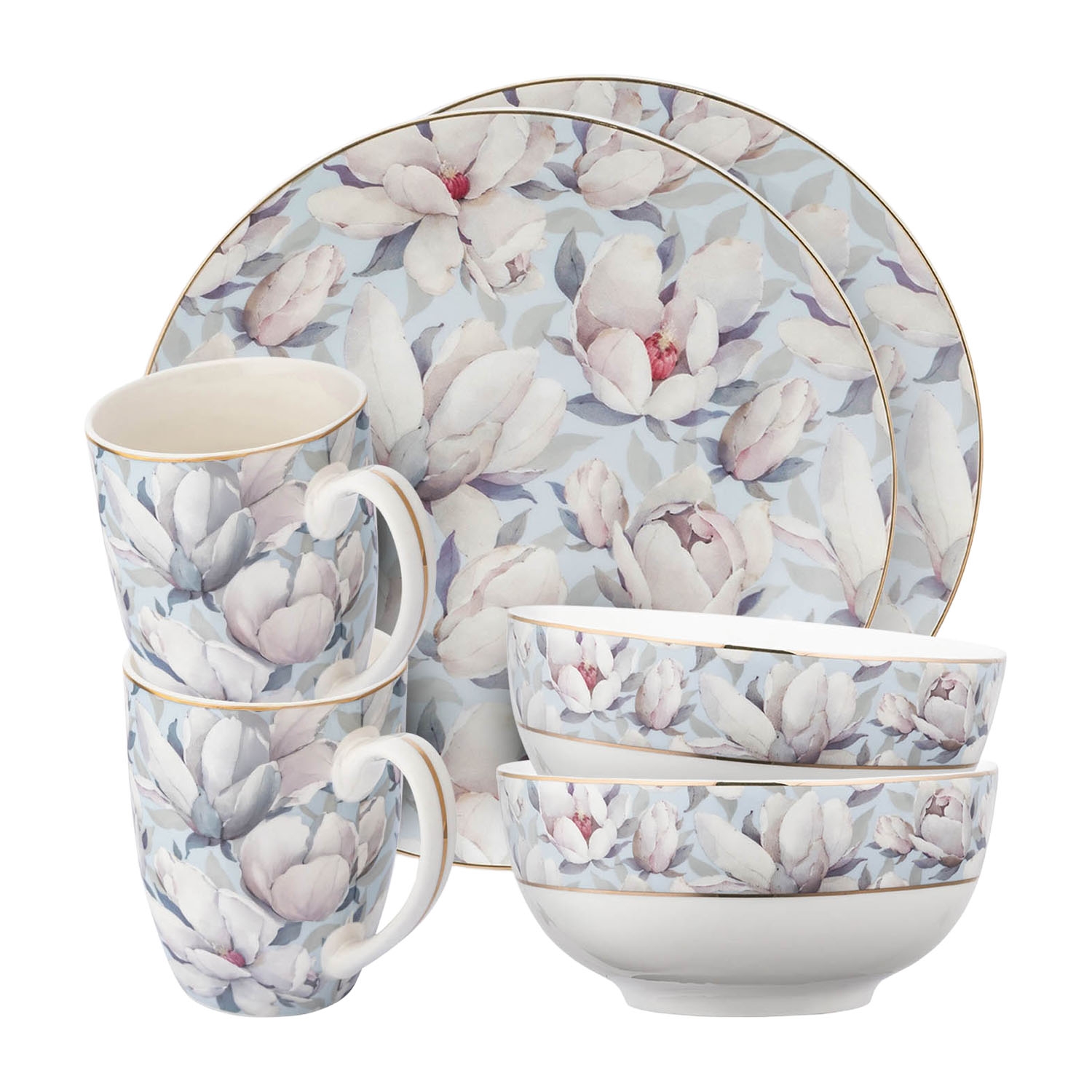 Zestaw śniadaniowy dla 2 osób Altom Design, 6 elementów, magnolia błękit