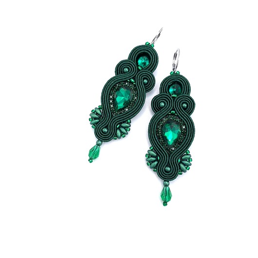 Kolczyki sutasz zielone Orina długie wiszące wieczorowe z kryształami