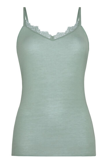 Hunkemöller Super miękka koszulka z koronką i dekoltem w serek z dodatkiem kaszmiru Zielony