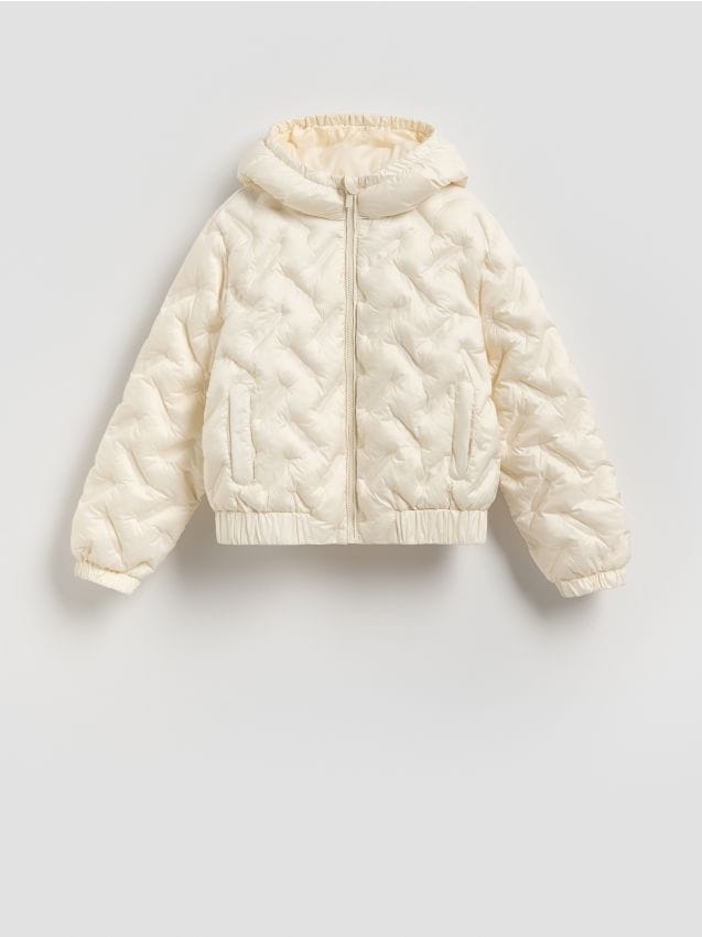 Reserved - Pikowana kurtka z kapturem - złamana biel