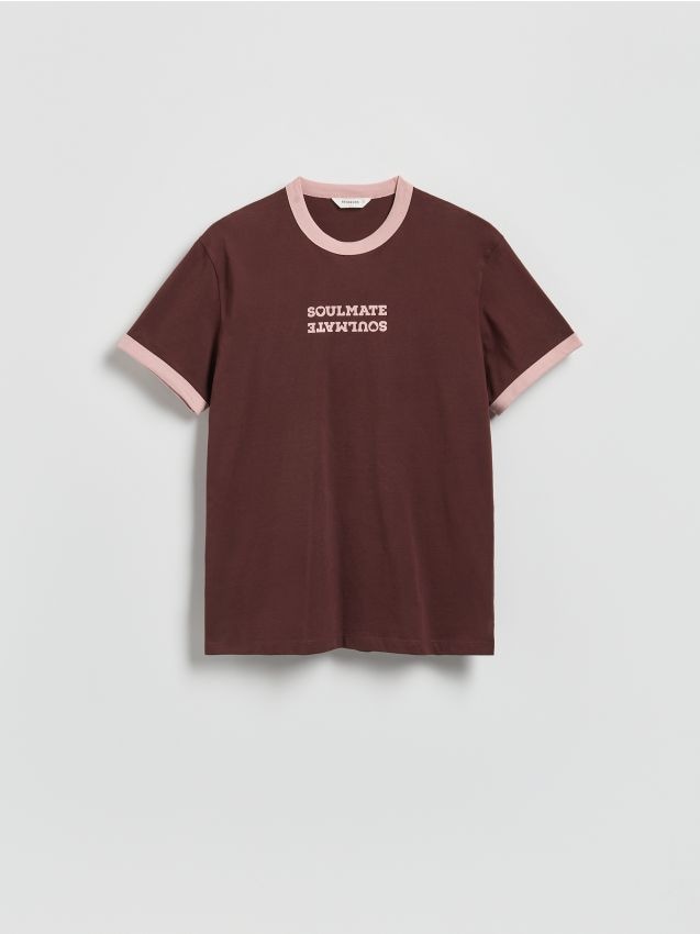 Reserved - T-shirt regular z nadrukiem - brązowy