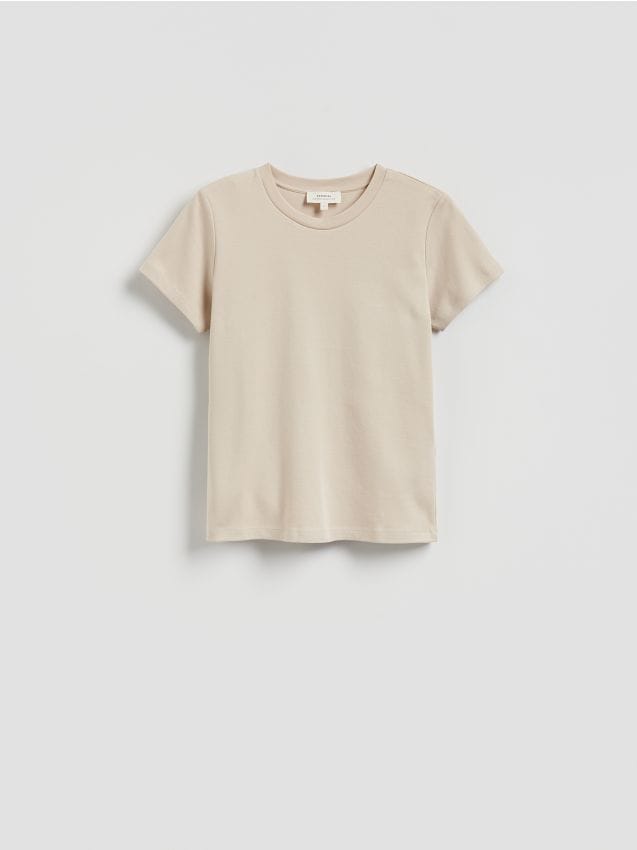 Reserved - Bawełniany t-shirt - złamana biel