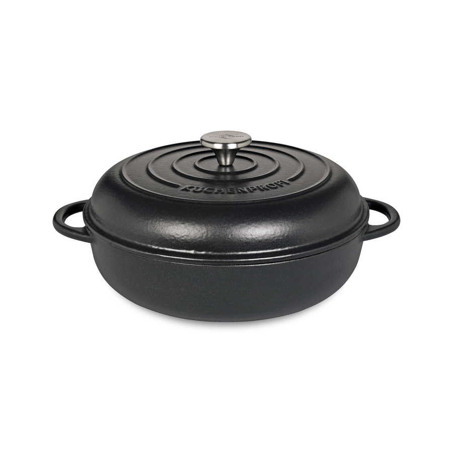 żeliwna patelnia do serwowania z pokrywką, 28 cm, czarna KU-0416501028