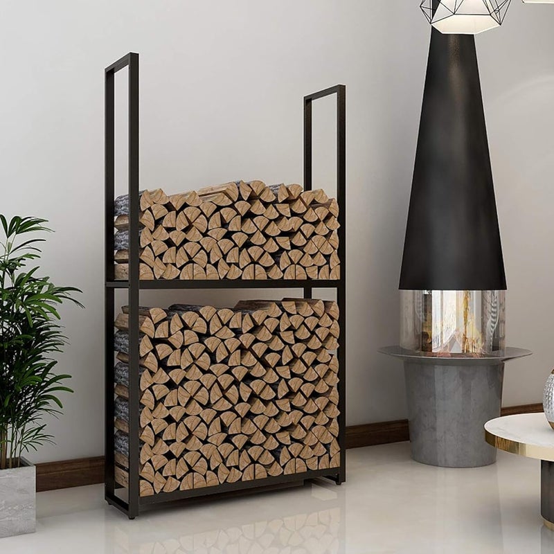 Köhko stojak na drewno opałowe – stojak i uchwyt na drewno opałowe z metalu malowanego proszkowo na czarno, do przechowywania H200xW105xD25cm