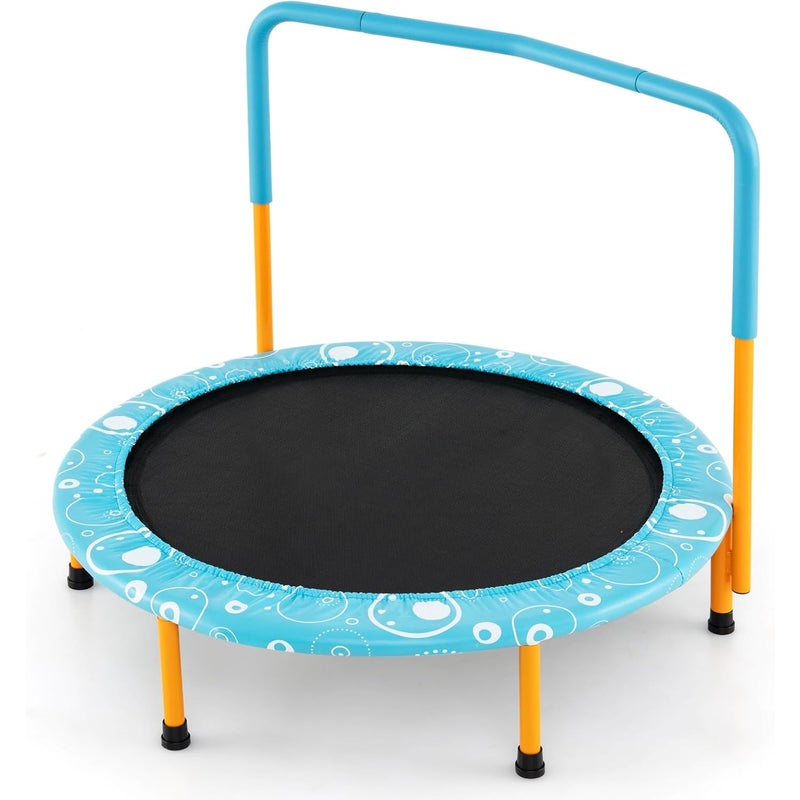 Składana Trampolina Zewnętrzna dla Dzieci z Pokrowcem Zabezpieczającym, Ø 92 cm, Wewnętrzna/Zewnętrzna, Obciążenie 150 kg, Niebieska, Okrągła