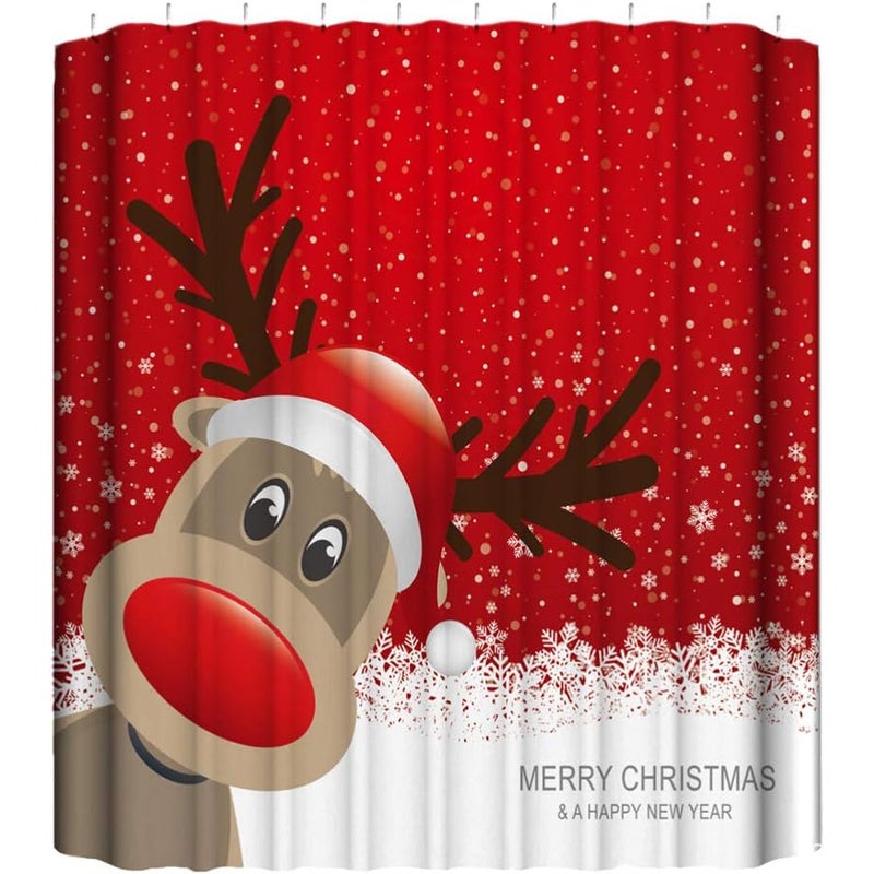 Zasłona świąteczna z wodoodpornymi haczykami do łazienki lub na święta, 180*180cm