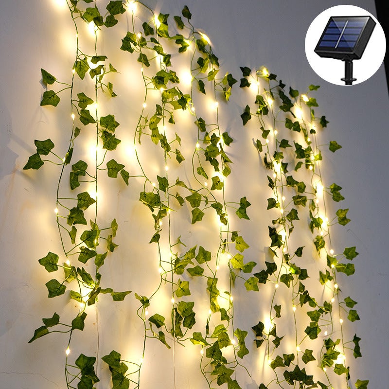 Zewnętrzne lampki solarne, sztuczny bluszcz, lampki solarne, 5 m, 50 diod LED, do ogrodu, na patio, balkon, imprezę