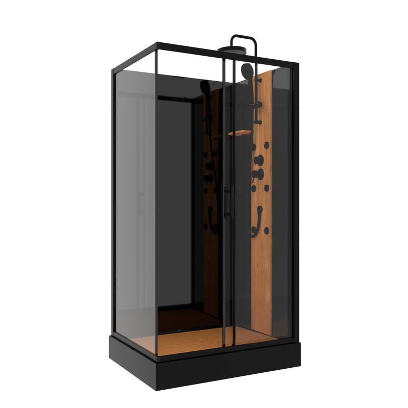 Kabina z hydromasażem WOOD 100x80x225 cm czarny mat SAVANA