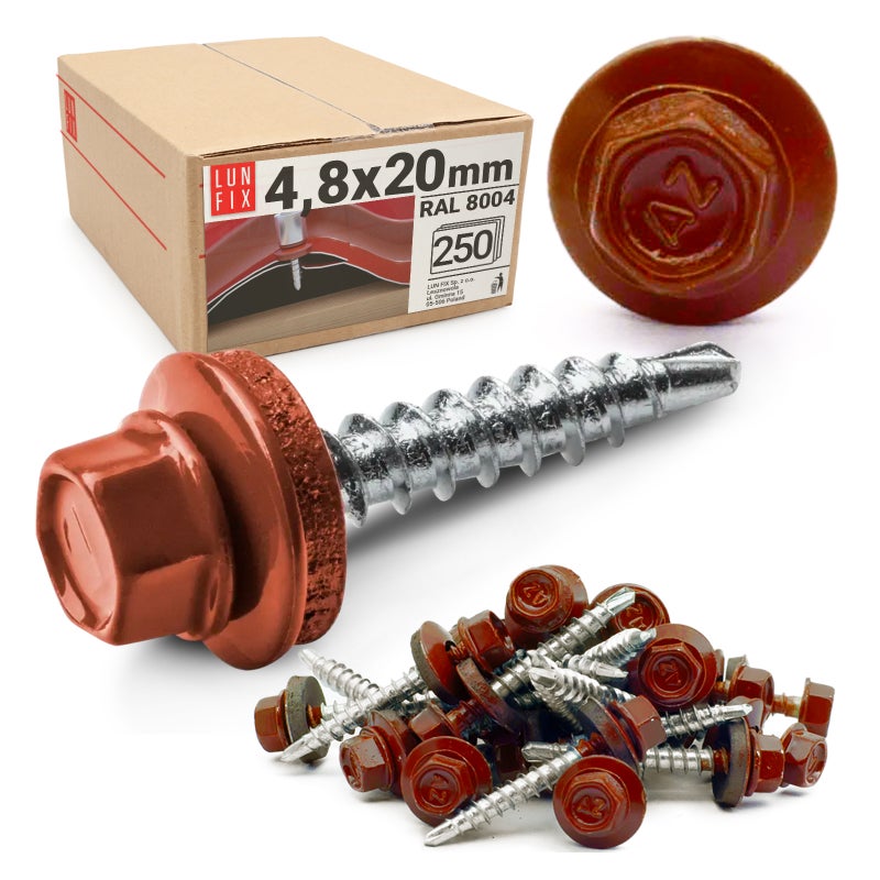 Blachowkręty wkręty farmerskie 4,8x20mm RAL804 miedziany 250szt.